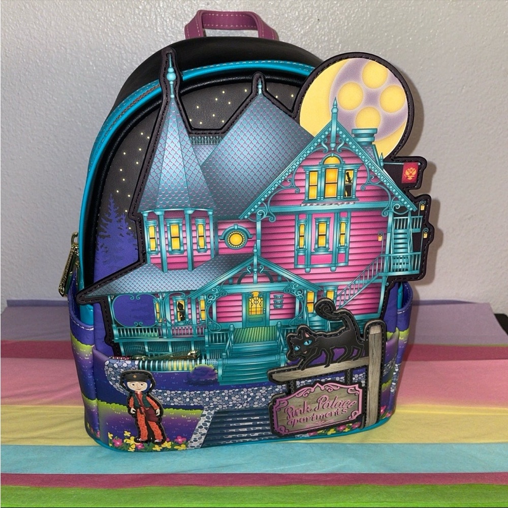 Loungefly Laika Coraline GITD Pink Palace House Mini Backpack and Wallet Set - Picture 6 of 16
